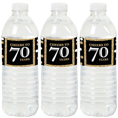 Adult 70th Birthday - Gold - Birthday Party Water Bottle Sticker Labels - Set of 20