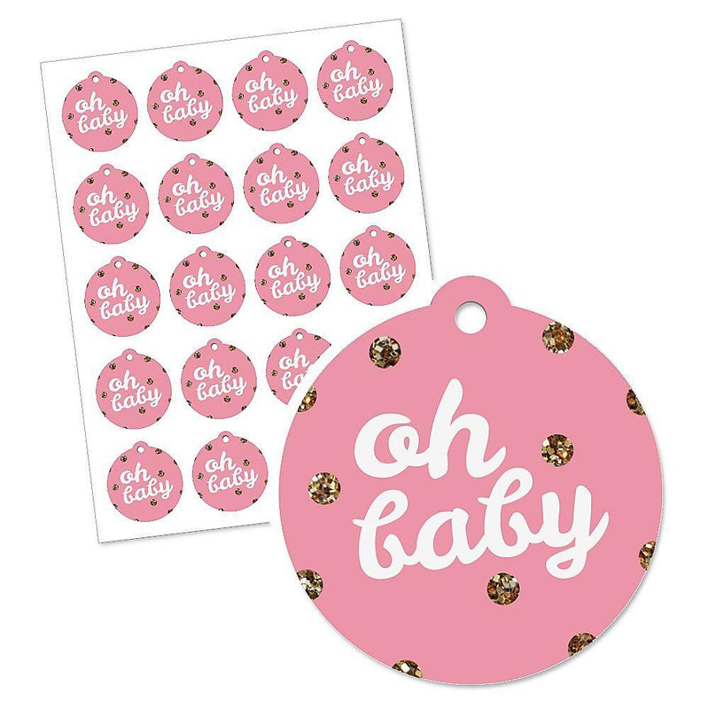 Hello Little One - Pink and Gold - Girl Baby Shower Party Favor Gift Tags (Set of 20)