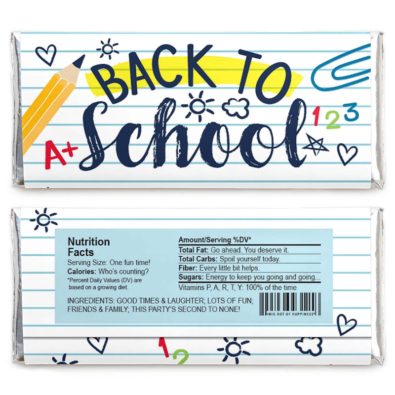 Back to School - Candy Bar Wrapper First Day of School Classroom Favors - Set of 24