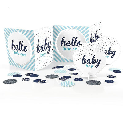 Hello Little One - Blue and Silver - Boy Baby Shower Centerpiece and Table Decoration Kit