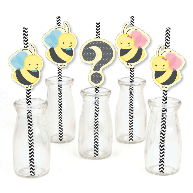 What Will It BEE? - Paper Straw Decor - Baby Shower Striped Decorative Straws - Set of 24