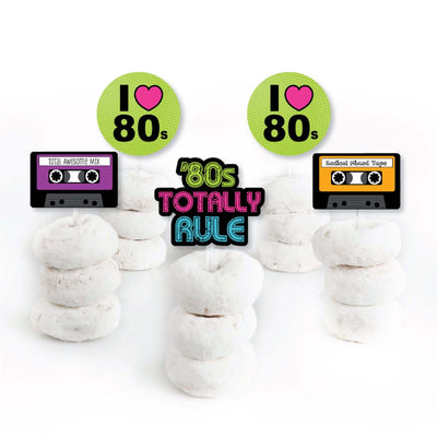 80's Retro - Dessert Cupcake Toppers - Totally 1980s Party Clear Treat Picks - Set of 24