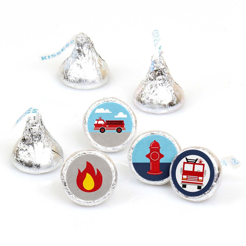 Fired Up Fire Truck - Firefighter Firetruck Baby Shower or Birthday Party Round Candy Sticker Favors - Labels Fit Hershey&