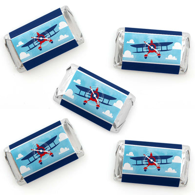 Taking Flight - Airplane - Mini Candy Bar Wrapper Stickers - Vintage Plane Baby Shower or Birthday Party Small Favors - 40 Count