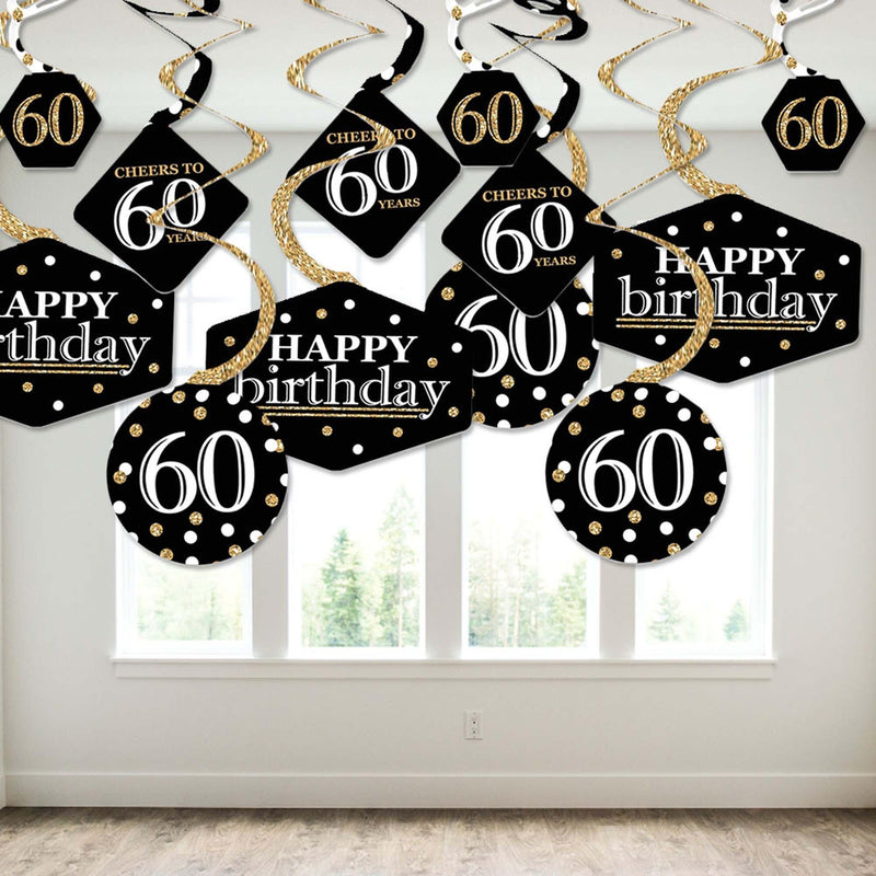 Adult 60th Birthday - Gold - Birthday Party Hanging Decor - Party Decoration Swirls - Set of 40