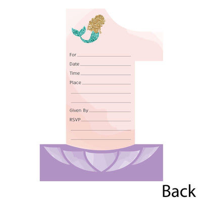 1st Birthday Let's Be Mermaids - Shaped Fill-In Invitations - First Birthday Party Invitation Cards with Envelopes - Set of 12