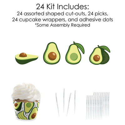 Hello Avocado - Cupcake Decoration - Fiesta Party Cupcake Wrappers and Treat Picks Kit - Set of 24