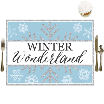 Winter Wonderland - Party Table Decorations - Snowflake Holiday Party and Winter Wedding Placemats - Set of 16