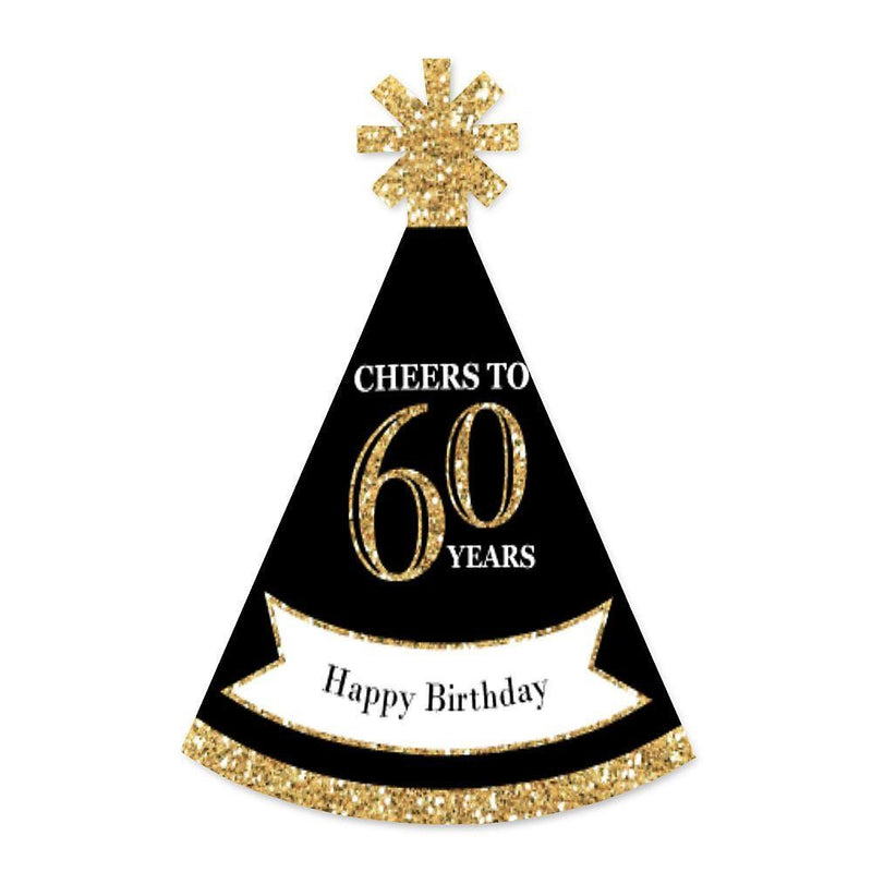 Adult 60th Birthday - Gold - Mini Cone Birthday Party Hats - Small Little Party Hats - Set of 8