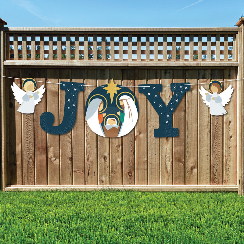 Holy Nativity - Manger Scene Religious Christmas Party Decorations - Joy - Outdoor Letter Banner