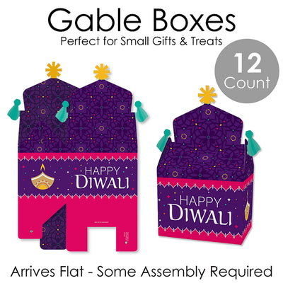 Happy Diwali - Treat Box Party Favors - Festival of Lights Party Goodie Gable Boxes - Set of 12