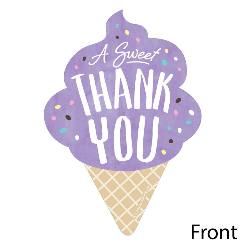Scoop Up The Fun - Ice Cream - Shaped Thank You Cards - Sprinkles Party Thank You Note Cards with Envelopes - Set of 12