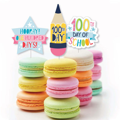Happy 100th Day of School - Dessert Cupcake Toppers - 100 Days Party Clear Treat Picks - Set of 24