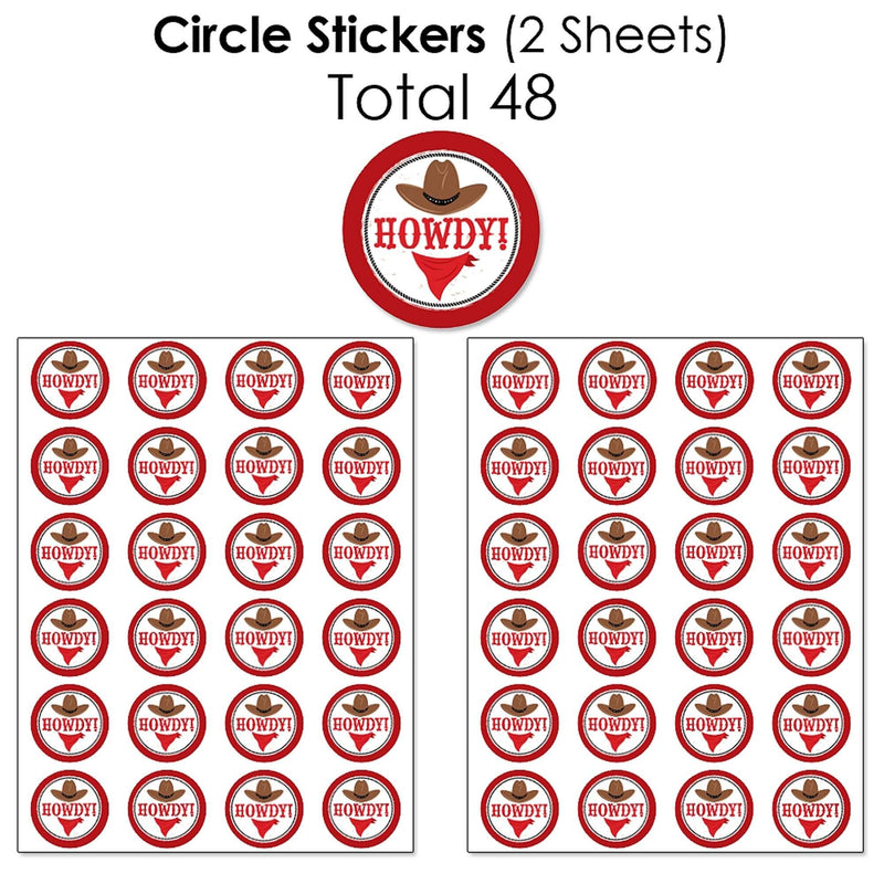 Western Hoedown - Mini Candy Bar Wrappers, Round Candy Stickers and Circle Stickers - Wild West Cowboy Party Candy Favor Sticker Kit - 304 Pieces