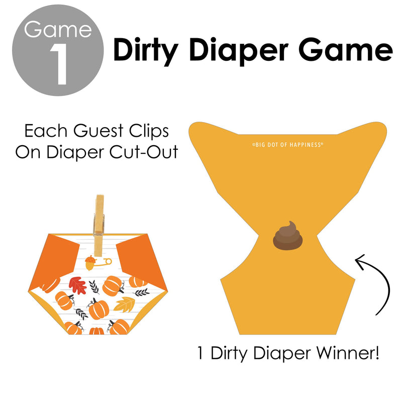Fall Pumpkin - Halloween or Thanksgiving Baby Shower Conversation Starter - 2-in-1 Dirty Diaper Game - Set of 24