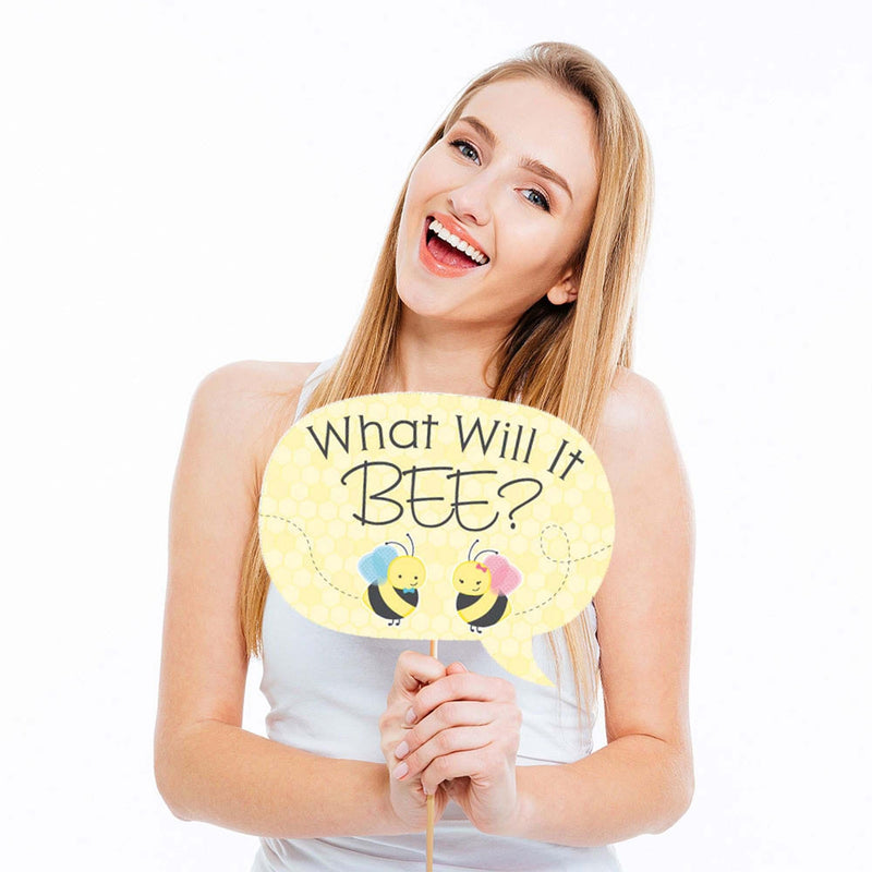 What Will It BEE? - Personalized Gender Reveal Photo Booth Props Kit - 20 Count