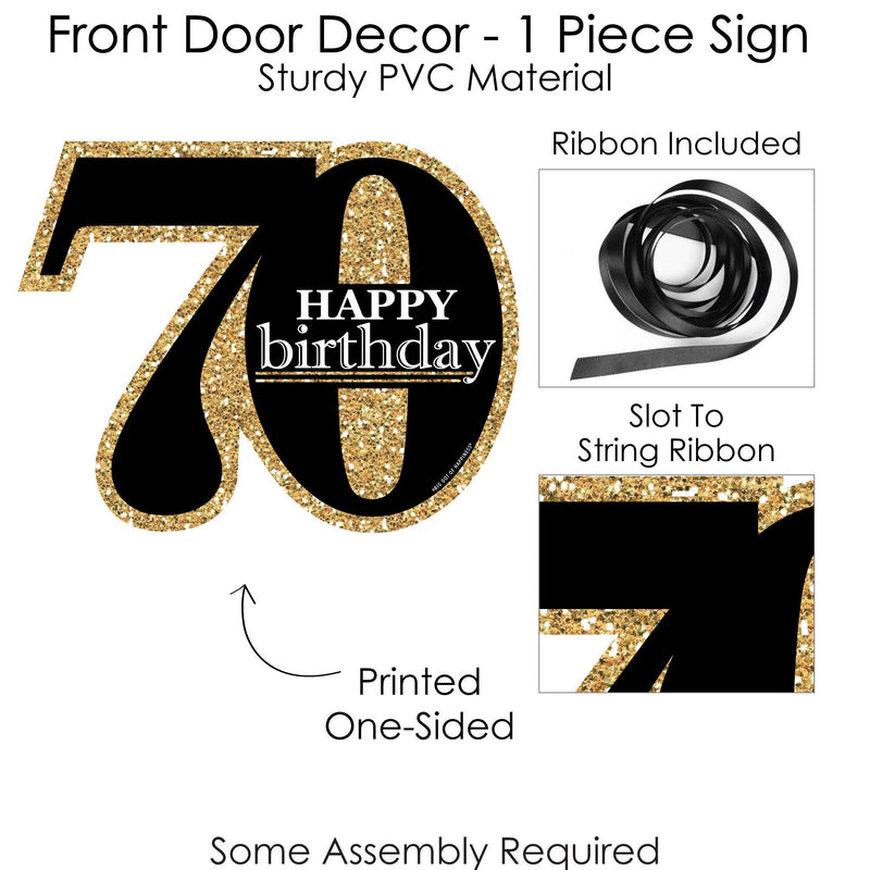 Adult 70th Birthday - Gold - Hanging Porch Birthday Party Outdoor Decorations - Front Door Decor - 1 Piece Sign