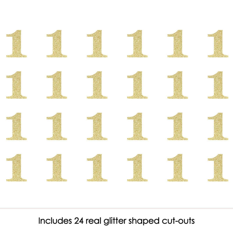 Gold Glitter 1 - No-Mess Real Gold Glitter Cut-Out Numbers - 1st Birthday Party Confetti - Set of 24