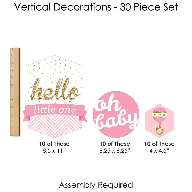Hello Little One - Pink and Gold - Girl Baby Shower DIY Dangler Backdrop - Hanging Vertical Decorations - 30 Pieces
