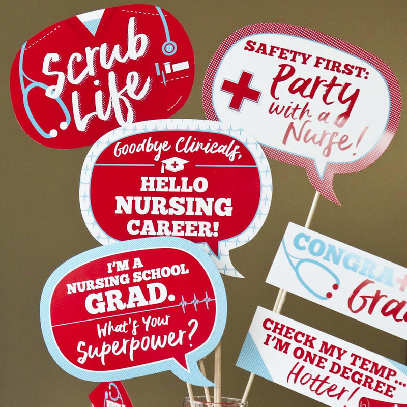 Funny Nurse Graduation - 10 Piece Medical Nursing Graduation Party Photo Booth Props Kit