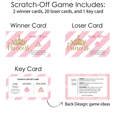 Little Princess Crown - Pink and Gold Princess Baby Shower or Birthday Party Scratch Off Cards - 22 Cards