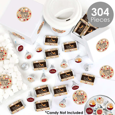 Rosh Hashanah - Mini Candy Bar Wrappers, Round Candy Stickers and Circle Stickers - Jewish New Year Candy Favor Sticker Kit - 304 Pieces