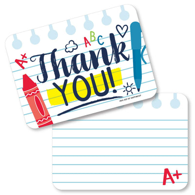 Back to School - Shaped Thank You Cards - First Day of School Classroom Thank You Note Cards with Envelopes - Set of 12