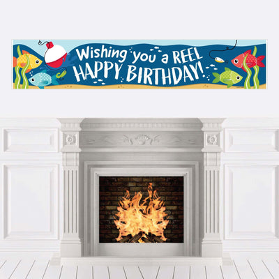 Let's Go Fishing - Fish Themed Happy Birthday Party Banner