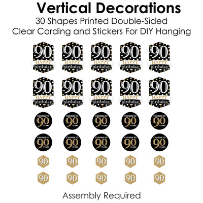 Adult 90th Birthday - Gold - Birthday Party DIY Dangler Backdrop - Hanging Vertical Decorations - 30 Pieces