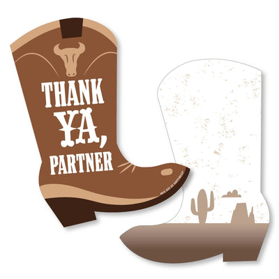 Western Hoedown - Shaped Thank You Cards - Wild West Cowboy Party Thank You Note Cards with Envelopes - Set of 12