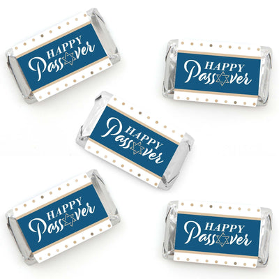 Happy Passover - Mini Candy Bar Wrapper Stickers - Pesach Jewish Holiday Party Small Favors - 40 Count