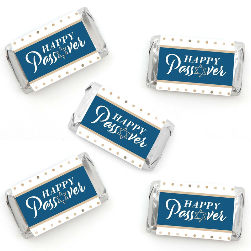 Happy Passover - Mini Candy Bar Wrapper Stickers - Pesach Jewish Holiday Party Small Favors - 40 Count