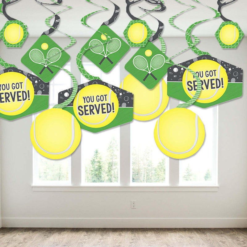 You Got Served - Tennis - Baby Shower or Tennis Ball Birthday Party Hanging Decor - Party Decoration Swirls - Set of 40