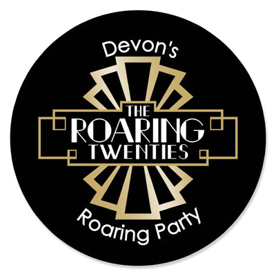 Roaring 20's - Round Personalized 1920s Art Deco Jazz Party Circle Sticker Labels - 24 ct