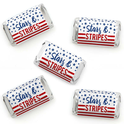 Stars & Stripes - Mini Candy Bar Wrapper Stickers - Memorial Day, 4th of July and Labor Day USA Patriotic Small Favors - 40 Count