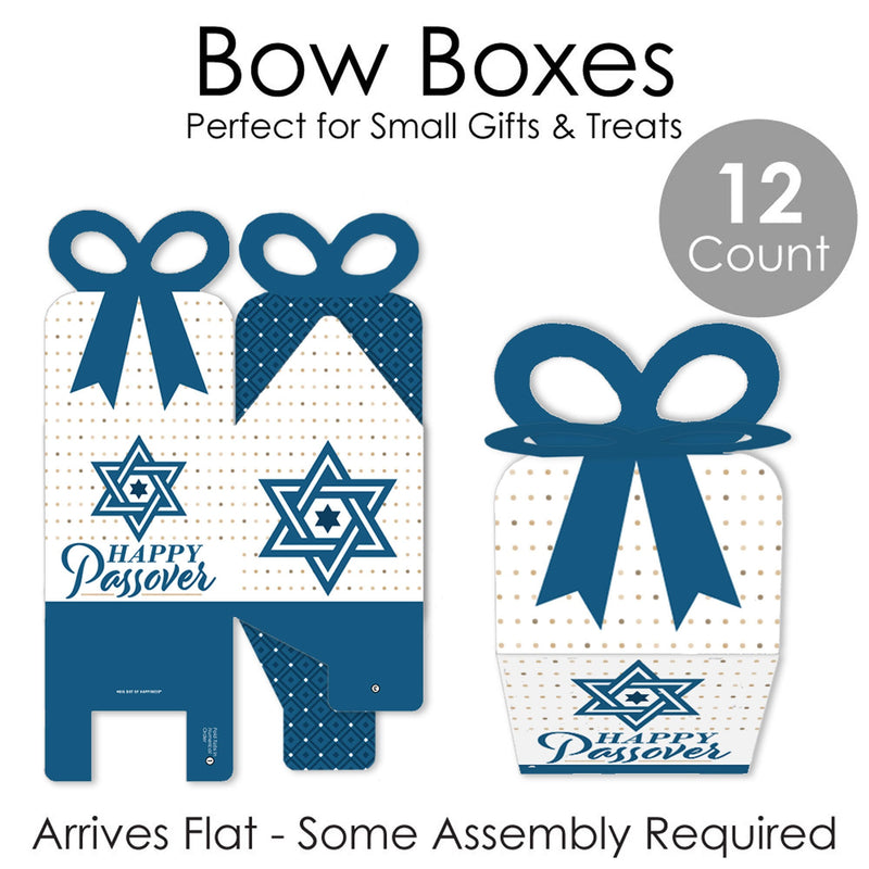 Happy Passover - Square Favor Gift Boxes - Pesach Jewish Holiday Party Bow Boxes - Set of 12
