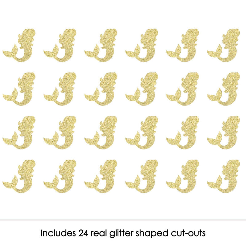 Gold Glitter Mermaid - No-Mess Real Gold Glitter Cut-Outs - Baby Shower or Birthday Party Confetti - Set of 24