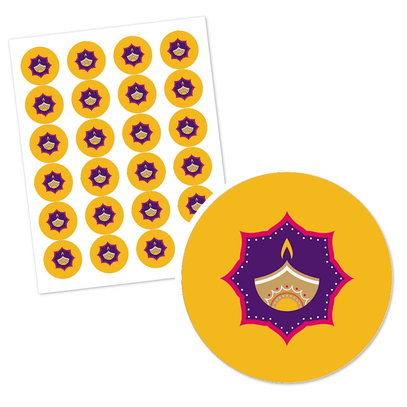 Happy Diwali - Round Personalized Festival of Lights Party Circle Sticker Labels - 24 ct