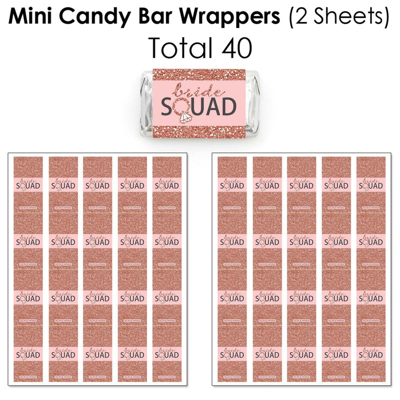 Bride Squad - Mini Candy Bar Wrappers, Round Candy Stickers and Circle Stickers - Rose Gold Bridal Shower or Bachelorette Party Candy Favor Sticker Kit - 304 Pieces