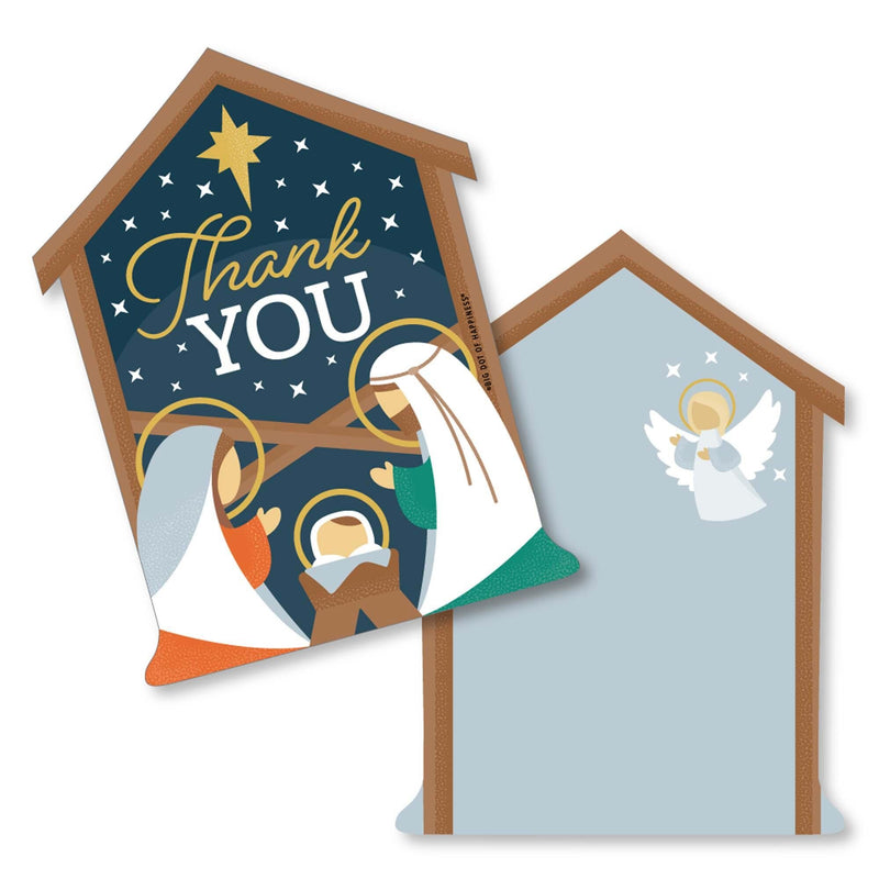 Holy Nativity - Shaped Thank You Cards - Manger Scene Religious Christmas Thank You Note Cards with Envelopes - Set of 12