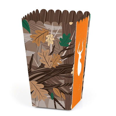 Gone Hunting - Deer Hunting Camo Baby Shower or Birthday Party Favor Popcorn Treat Boxes - Set of 12