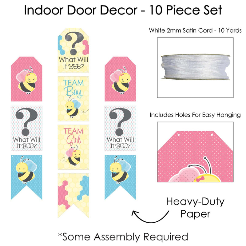 What Will It BEE? - Hanging Vertical Paper Door Banners - Gender Reveal Wall Decoration Kit - Indoor Door Decor