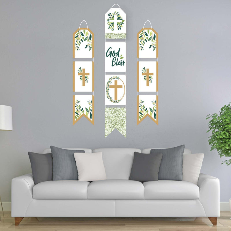 Elegant Cross - Hanging Vertical Paper Door Banners - Religious Party Wall Decoration Kit - Indoor Door Decor