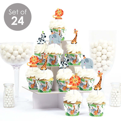 Jungle Party Animals - Cupcake Decorations - Safari Zoo Animal Birthday Party or Baby Shower Cupcake Wrappers and Treat Picks Kit - Set of 24