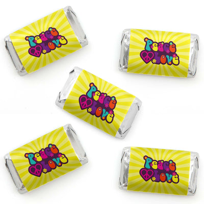 60's Hippie - Mini Candy Bar Wrapper Stickers - 1960s Groovy Party Small Favors - 40 Count
