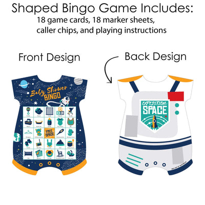 Blast Off to Outer Space - Picture Bingo Cards and Markers - Rocket Ship Baby Shower Shaped Bingo Game - Set of 18