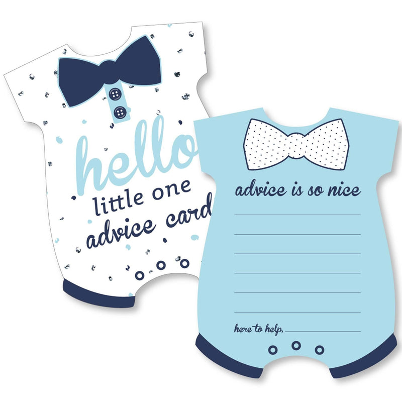 Hello Little One - Blue and Silver - Baby Bodysuit Wish Card Boy Baby Shower Activities - Shaped Advice Cards Game - Set of 20