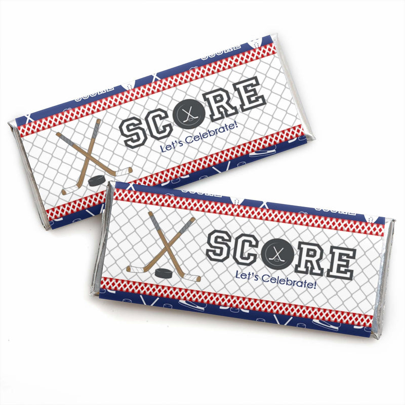 Shoots & Scores! - Hockey - Candy Bar Wrapper Baby Shower or Birthday Party Favors - Set of 24