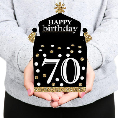 Adult 70th Birthday - Gold - Treat Box Party Favors - Birthday Party Goodie Gable Boxes - Set of 12