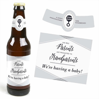 The Best Parents Get Promoted to Grandparents - Decorations for Women and Men - 6 Pregnancy Announcement Beer Bottle Labels and 1 Carrier